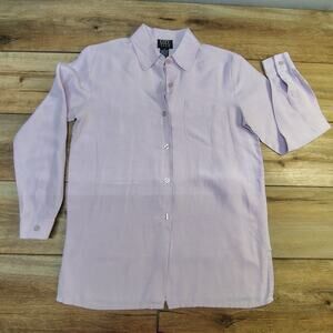 City Silk Top Womens Large 100% Silk Button Down Pocket Lavender Lilac Vintage